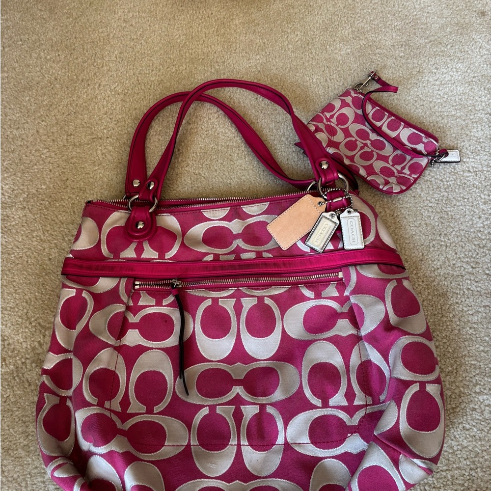 Coach Fuchsia Signature Jacquard Tote with Coin Pouch
